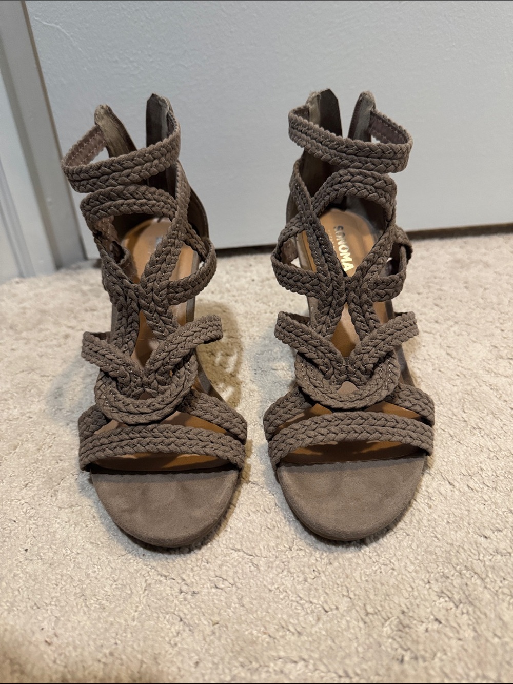 Braided Strappy High Heel Sandals Wedges - Taupe